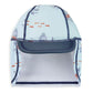Squid print swim hat in light blue with navy trim and orange squid pattern