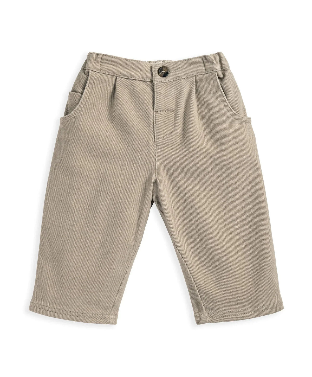 Sand Smart trousers in sand beige, button fly, side pockets, and cuffed hem