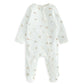 Light white safari-print footed all-in-one with front zip and long sleeves