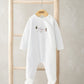 Velour all-in-one baby suit with long sleeves, footed legs, white Christmas front print