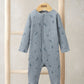 Blue knit sleepsuit with full-length zipper, long sleeves, and footed legs.