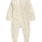 Cream floral long-sleeve footed sleepsuit with front zipper and ruffled shoulders