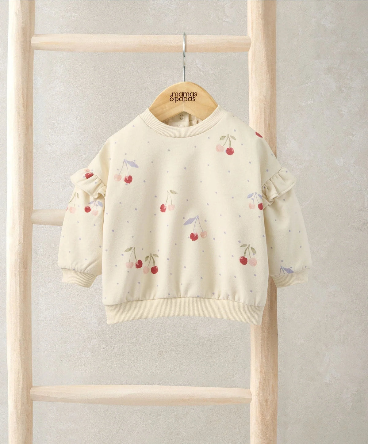 Cherry sweatshirt with allover cherry print, crew neck, long sleeves