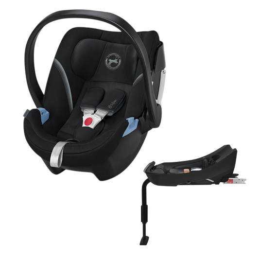 Aton 5 infant car seat in deep black with handle, harness and separate base