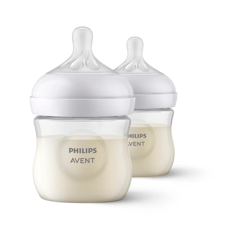 Anti-colic baby bottle set with air vent, clear nipple, cream bottles (125ml, 2-pack)