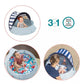 Light blue pop-up baby play tent with striped canopy and carrying bag set