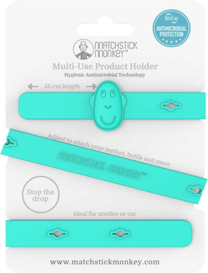 Turquoise antimicrobial silicone multi-use holder strap with teether clip