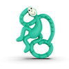Eucalyptus green silicone baby teether with smiley character and rounded ring handles