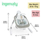 Ingenuity baby swing size diagram showing max weight and max age limits