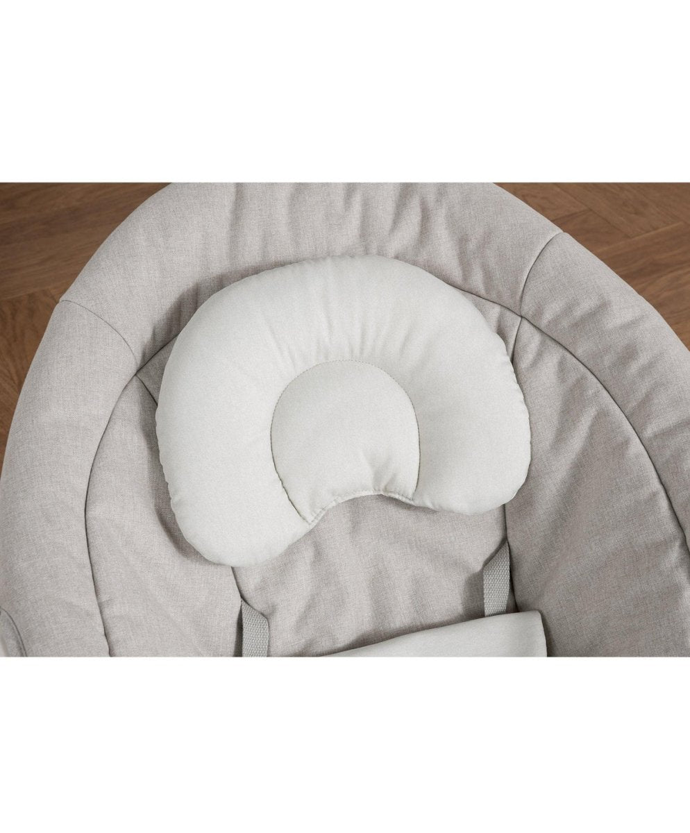 Gray cushioned baby bouncer headrest with round neck support pad