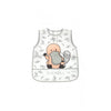 White baby apron bib with duckbill penguin graphic and doodle pattern, sleeveless