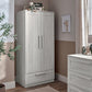 Two-door nursery wardrobe with storage drawer, light nimbus white, long vertical pulls