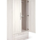 Two-door nursery wardrobe with open doors, shelves and hanging space, light nimbus white