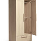 Light oak wardrobe with open interior, two doors, shelves, metal hinges and pulls