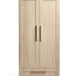 Light oak wardrobe cabinet with two doors and bottom drawer, recessed bar handles