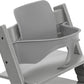 Light gray baby high chair set close-up with seat and back cushion