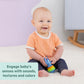 Blue baby fidget toy with stacked rainbow rings in a small handheld design