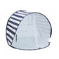Striped pop-up baby tent with mesh side window and open entrance