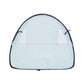 Pop-up baby tent with clear mesh front panel and dark blue trim