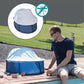 Navy pop-up baby tent with light mesh canopy set up for use