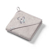 Bamboo hooded towel, light gray, koala applique and corner loop strap