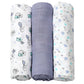 Bamboo hydrophilic nappies set of 3 rolled fabrics in light blue, lavender, and white prints