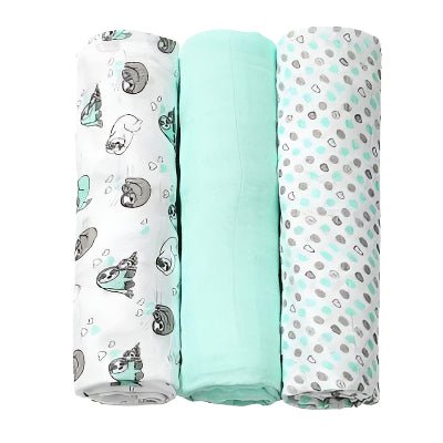 Bamboo hydrophilic nappies set of 3 rolled prints in mint, aqua, and patterned tones
