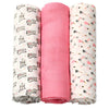 Bamboo hydrophilic nappies set of 3 rolled prints in pink and white with animal patterns