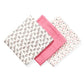 Bamboo hydrophilic nappies set of 3 rolled fabrics in pale pink and white with prints