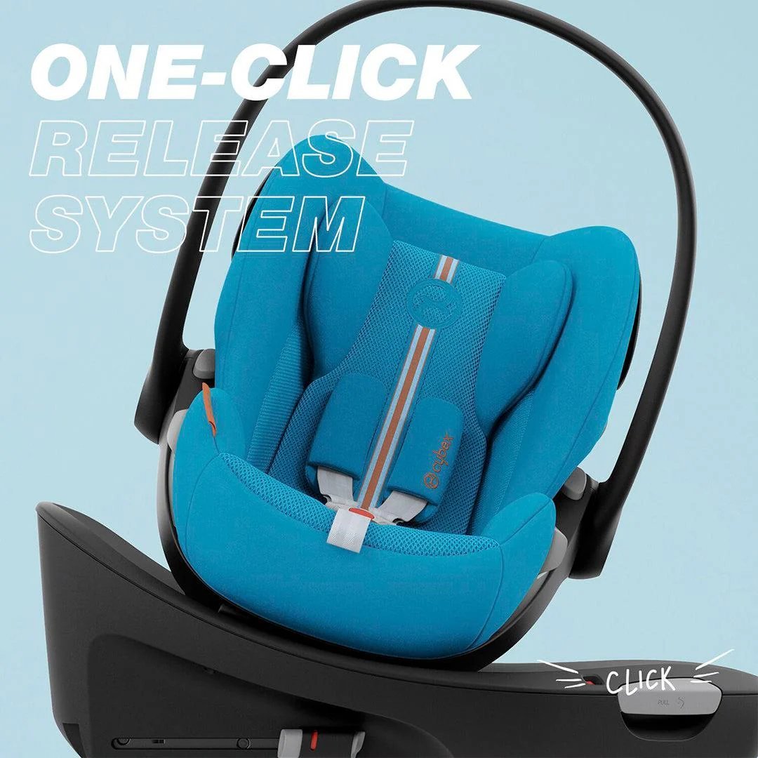 Black Isofix car seat base with 360° rotation release latch