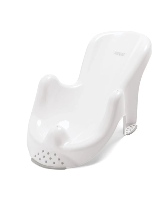 White bath support seat with textured non-slip base and backrest