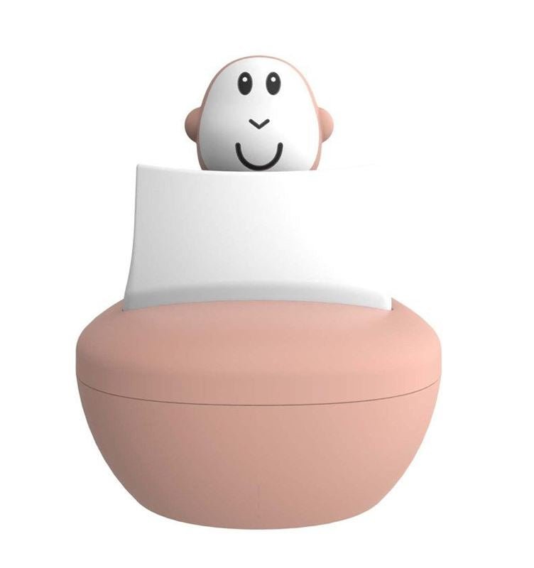 Pink bath boat with white seat and smiling monkey bath toy head