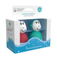 Bathtime wobblers toy set in retail box, featuring green and red animal-faced figures