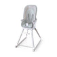Gray high chair with padded insert, clear tray, and visible harness straps
