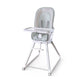 Gray high chair with clear feeding tray, padded seat, and safety harness