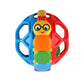 Colorful ball rattle toy with animal face, finger holes, and three stacked segments