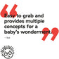 Promotional quote graphic with red text and smiley icon on white background