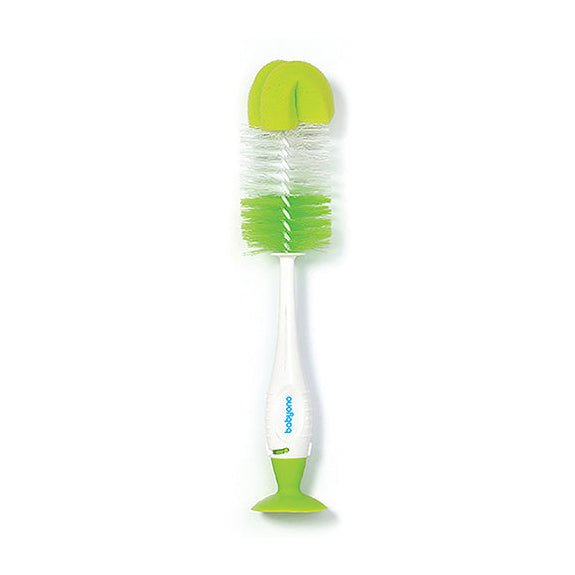 Bottle brush handle with suction cup and lime green cleaning head