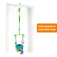 Door jumper with hanging toy bar, striped ball, and small animal charms