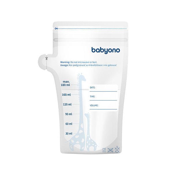 Breast milk storage bag with max 180 ml scale and date/time label sections