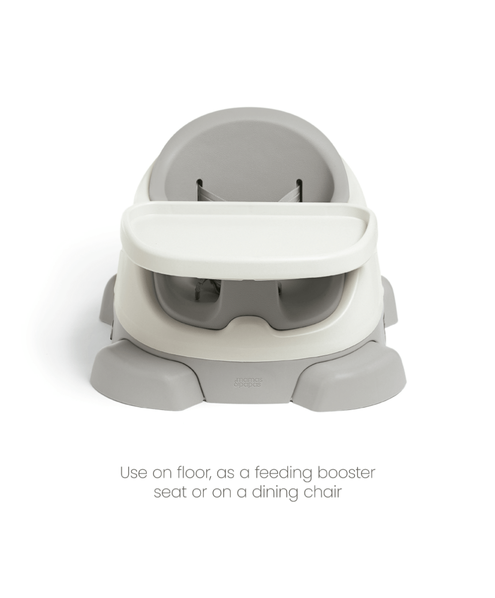 3-in-1 floor booster seat with activity tray, light grey base and white tray