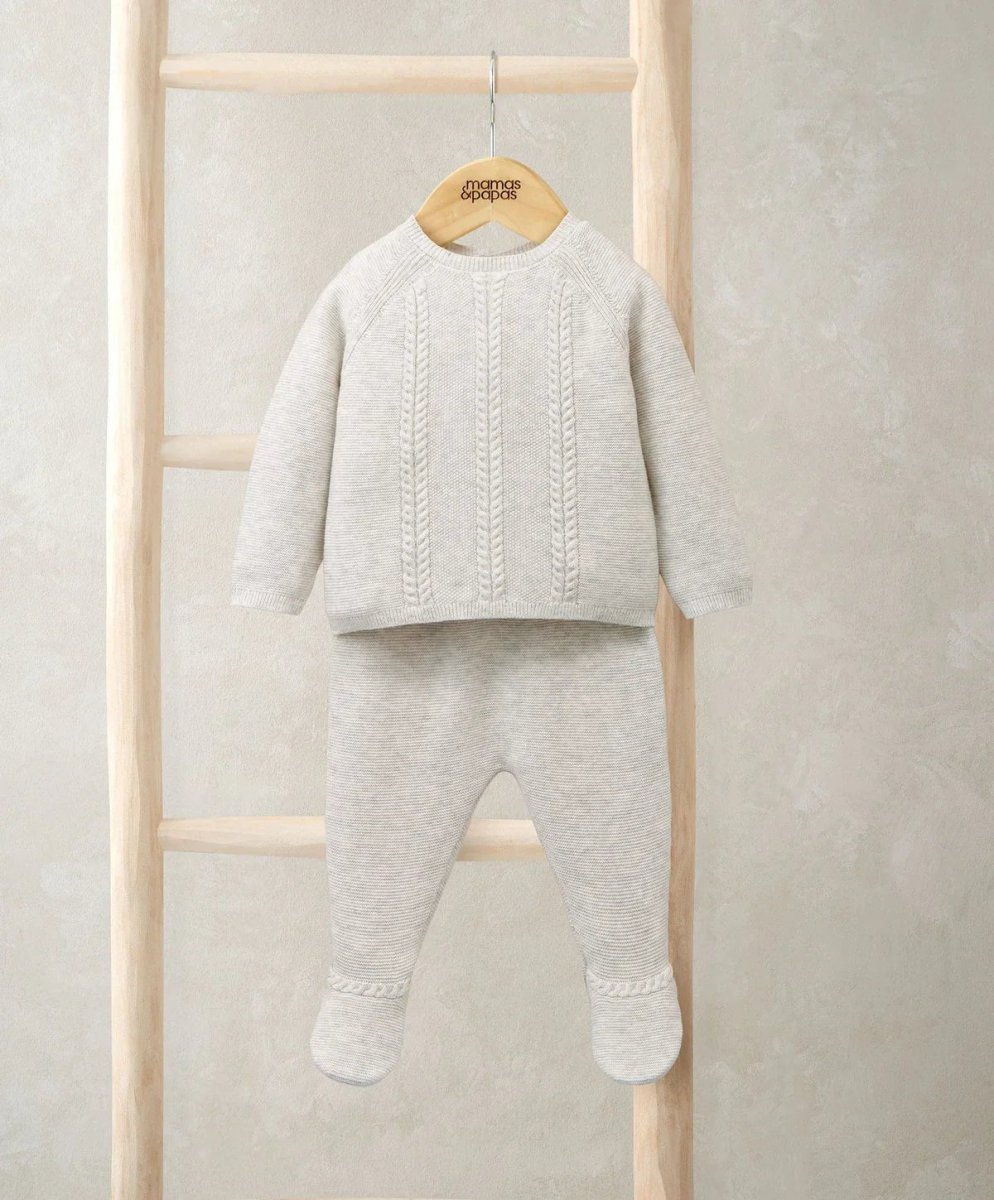 Cable knit top and bottoms set, light gray, long-sleeve sweater and leggings