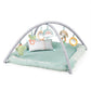 Plush baby activity gym with arched play frame, hanging toys, and padded mat