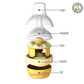 Baby bottle parts diagram: cap, nipple, top, base, and lid in clear and yellow