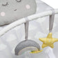 Bouncing cradle toy bar with star and cloud fabric seat pad, gray arch
