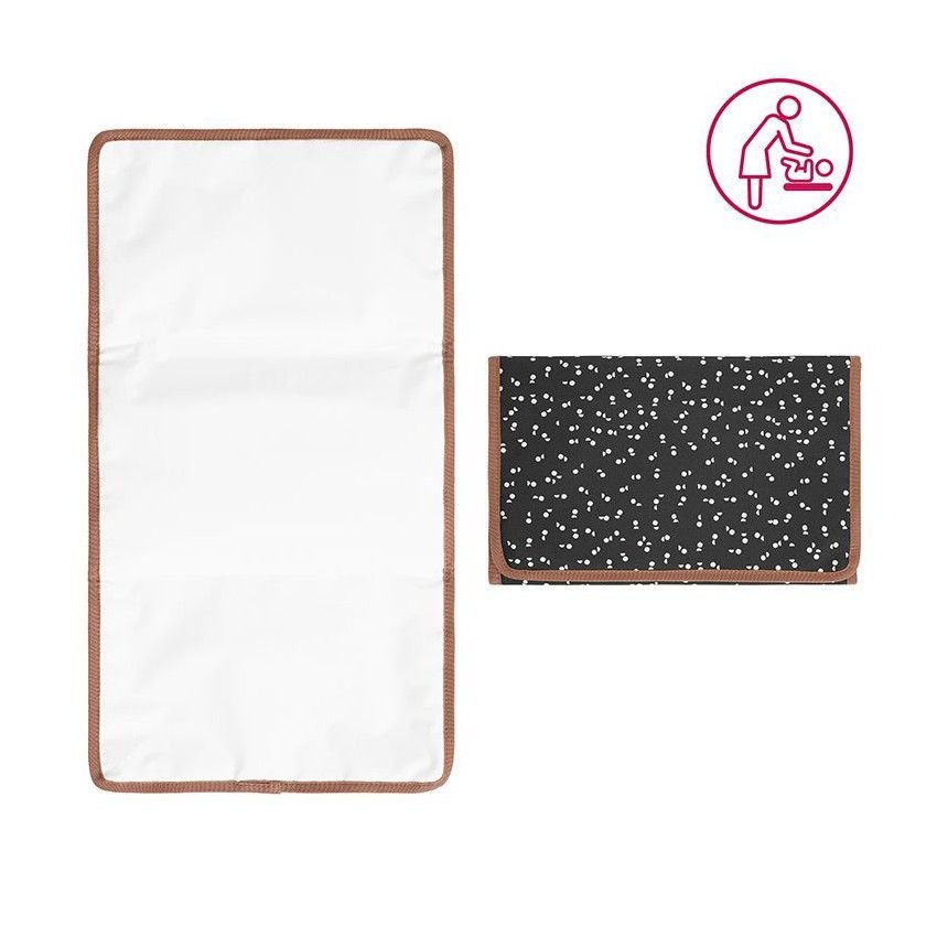 Changing mat set, white mat with brown border and black speckle fold-up cover