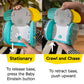 Turquoise baby crawling elephant toy with speaker base and raised mirror panel