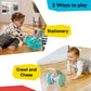 Turquoise baby elephant crawling toy with clear side mirror and activity buttons
