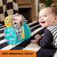 Turquoise elephant crawling toy with elephant face and self-discovery mirror