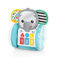 Turquoise and gray baby crawling elephant toy with number buttons and keypad